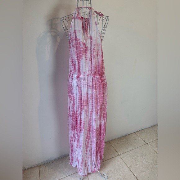 Elan Pink Tie Dye Halter Maxi Dress Size Large Boho Summer slits rayon - Picture 4 of 9